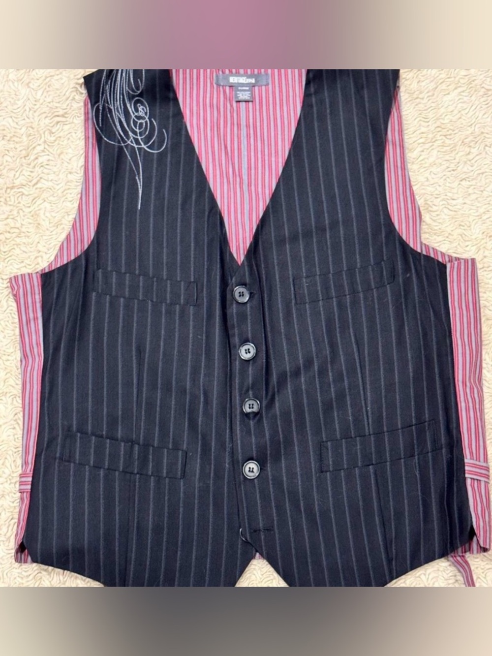 Heritage 1981 Black Pinstripe Vest with Red-Striped Lining